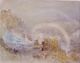 As Cataratas do Reno em Schaffhausen (lápis, tinta vermelha e wc no papel)