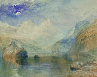 O Lauerzersee com Schwyz e o Mythen (aquarela sobre papel)