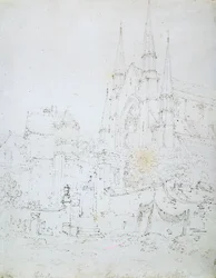 Janela Oeste, Catedral de Worcester (lápis sobre papel branco)