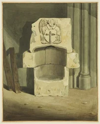 Antiga fonte tirada da parede sul da cripta da Igreja de São João (aguarela sobre papel)