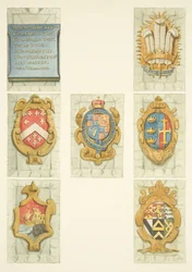 Brasões sobre púlpito de pedra da Catedral de Bristol (aguarela sobre papel)