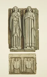 Efígies sobre o túmulo de Thomas Rowley e sua esposa na cripta da Igreja de São João (aguarela sobre papel)