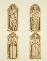 Quatro figuras decorando as portas feitas por Clarke, em cada lado do altar de São Marcos (aquarela sobre papel)