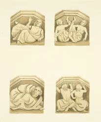 Quatro treliças na varanda norte (originalmente estátuas de suporte) de St Mary Redcliffe (aguarela sobre papel)