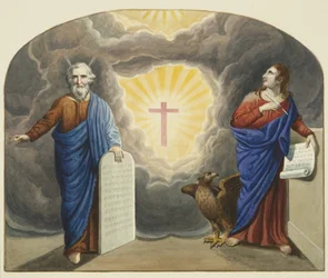 Janela pintada sobre o altar da Igreja de Cristo, mostrando Moisés e São João Evangelista (aquarela sobre papel)
