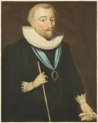 Retrato na Casa do Conselho de Richard Weston, Conde de Portland (lápis e aguarela sobre papel)
