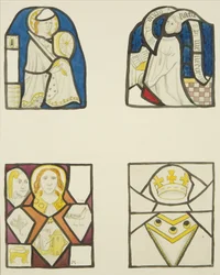 Vidro manchado na janela da Capela dos Tecelões na Igreja do Templo (aguarela sobre papel)