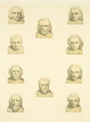 Dez cabeças em friso ao redor da varanda norte de St Mary Redcliffe (aguarela sobre papel)