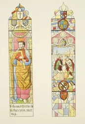 Dois vitrais que formam o vitral do altar de São Marcos, um de São Tomás (aguarela sobre papel)