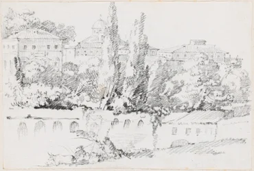 Paredes de Roma com Santa Maria del Popolo à distância