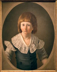 Retrato de Luís XVII (1785-1795), Luís Carlos de Normandia tornou-se golfinho na morte da virilha do seu irmão em 1789, preso com a família no Templo, passou lá três anos e morreu lá. Este retrato foi alegadamente pintado no Templo em