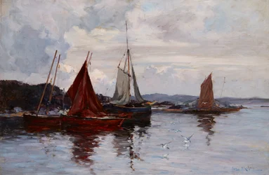 Barcos de pesca no porto (óleo sobre tela)
