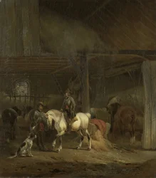 Estábulo de cavalos, c.1830-1840 (óleo sobre painel)