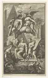 Hércules coroado por Vitória CD. Bruyns Reysen (título no objeto) Página de rosto para: Cornelis de Bruyn, Reizen, 1698