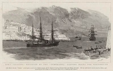 HMS Sultan, escoltado pelo Temeraire, deixando Malta para Portsmouth