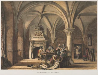 Salão, castelo de Bolsover, Derbyshire, 1840.