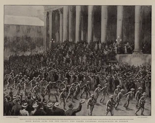 Mais armas navais para a frente, a multidão aplaudindo Bluejackets em Durban