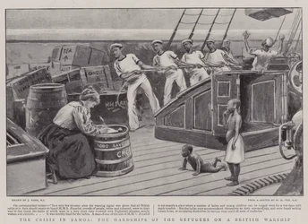 A crise em Samoa, as dificuldades dos refugiados em um navio de guerra britânico