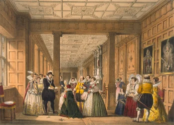 A galeria em Hatfield House, Hertfordshire, de "Arquitetura da Idade Média", publicada em 1838