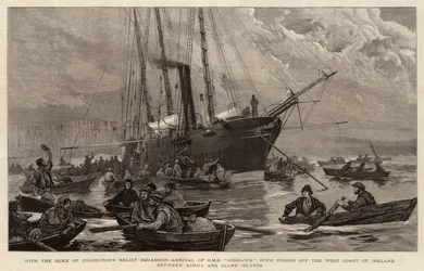 Com o Esquadrão de Socorro do Duque de Edimburgo, Chegada do Goshawk HMS com as lojas da costa oeste da Irlanda entre as ilhas Achill e Clare