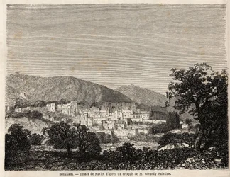 Vista de Bethleem, desenhando Joseph Navlet (1821-1889), para ilustrar a viagem do Sr. Bida à Palestina em 1856. Gravura em "Le tour du monde, nouveau journal des voyages" Paris