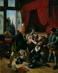 O assassinato de Brion, tutor do príncipe de Conti (1558-1614), no massacre de São Bartolomeu em 1572, 1833