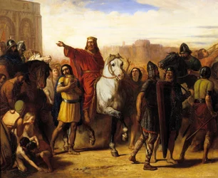 Entrada triunfal do Rei dos Francos Clovis I (466-511) para Tours em 508. Pintura de Joseph Robert Fleury (ou Robert-Fleury