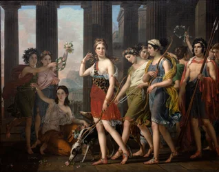 A bela Anthia conduzindo os seus companheiros ao Templo de Diana em Éfeso, c.1820 (óleo sobre tela)