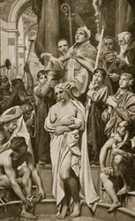 O batismo de Clóvis, Reims, 496 d.C., ilustração de «Hutchinson
