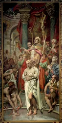 O batismo do rei dos Francos Clóvis I (466-511) em Reims pelo bispo São Remígio em 25/12/496 (ou 499). Pintura de Joseph Blanc (1846-1904), século XIX, Paris, Panteão