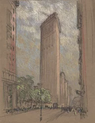 Desenho do Edifício Flatiron por Pennell, c.1904 (lápis e lápis de cera em papel)