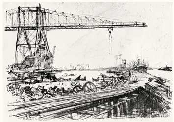 Monte Esperança, placa II do Canal do Panamá por Joseph Pennell, 1912 (carvão vegetal)