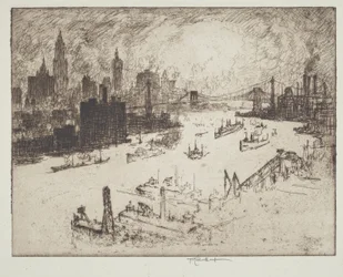 Pôr do sol, da ponte de Williamsburg