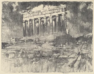 A fachada do Parthenon, pôr do sol