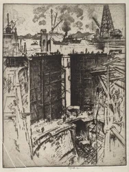 O Portão de Guarda, Gatun Lock, Panamá, 1912 (gravura em papel)