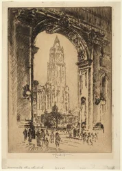 O Woolworth Building através do arco