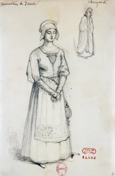 Traje para a personagem Margarida em A Danação de Fausto, de Hector Berlioz, esboço de Joseph Porphyre Pinchon (1871-1953)