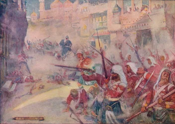 Soldados britânicos foram vistos lutando contra as ruas, 1908, c1920.