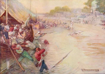 Os barcos presos na lama e eram uma marca fácil, 1908, c1920.