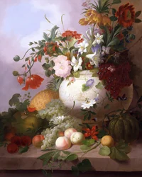 Vaso de flores de verão. Pintura de Joseph Rhodes (1782-1854) Coleção particular.