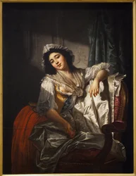 Retrato de Madame Sermet ou a rosa e o botão. Pintura de Joseph Roques (1754-1847), óleo sobre tela por volta de 1788. Arte Francesa