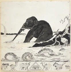 Acrescentar. 59840 f.33 O filho do elefante, das "Just So Stories", de Rudyard Kipling