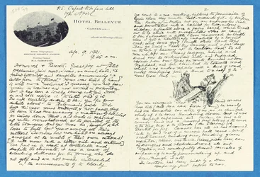 Carta autografada para o Coronel HW Feilden, Hotel Bellvue Cannes, 9 de abril