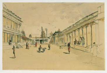 Rua em Madras com um templo