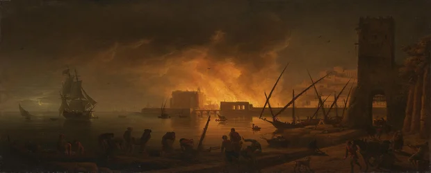 Incêndio num porto marítimo à noite, 1748