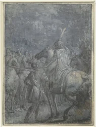 Comandante do exército a cavalo com outros cavaleiros Grupo de ilustrações semelhantes com cavaleiros e cavaleiros (título da série)