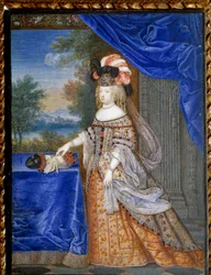 Retrato de Marie Therese da Áustria em traje polaco (1638 - 1683) Rainha de França. Pintura suíça de Werner Joseph Le Jeune (1637 - 1710)
