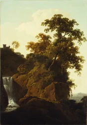 Paisagem rochosa com uma cachoeira