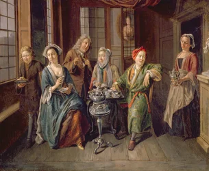 Uma festa de chá, c.1720 (óleo sobre tela)