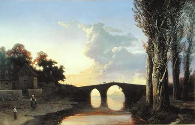 Rio e Ponte no Sul da França (óleo sobre tela)